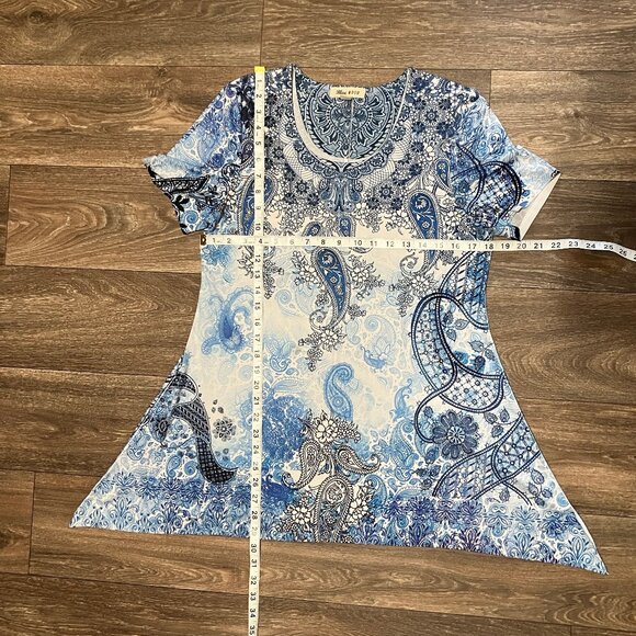 Blue Mood Rayon Long Short Sleeve Top (M) - Picture 11 of 12